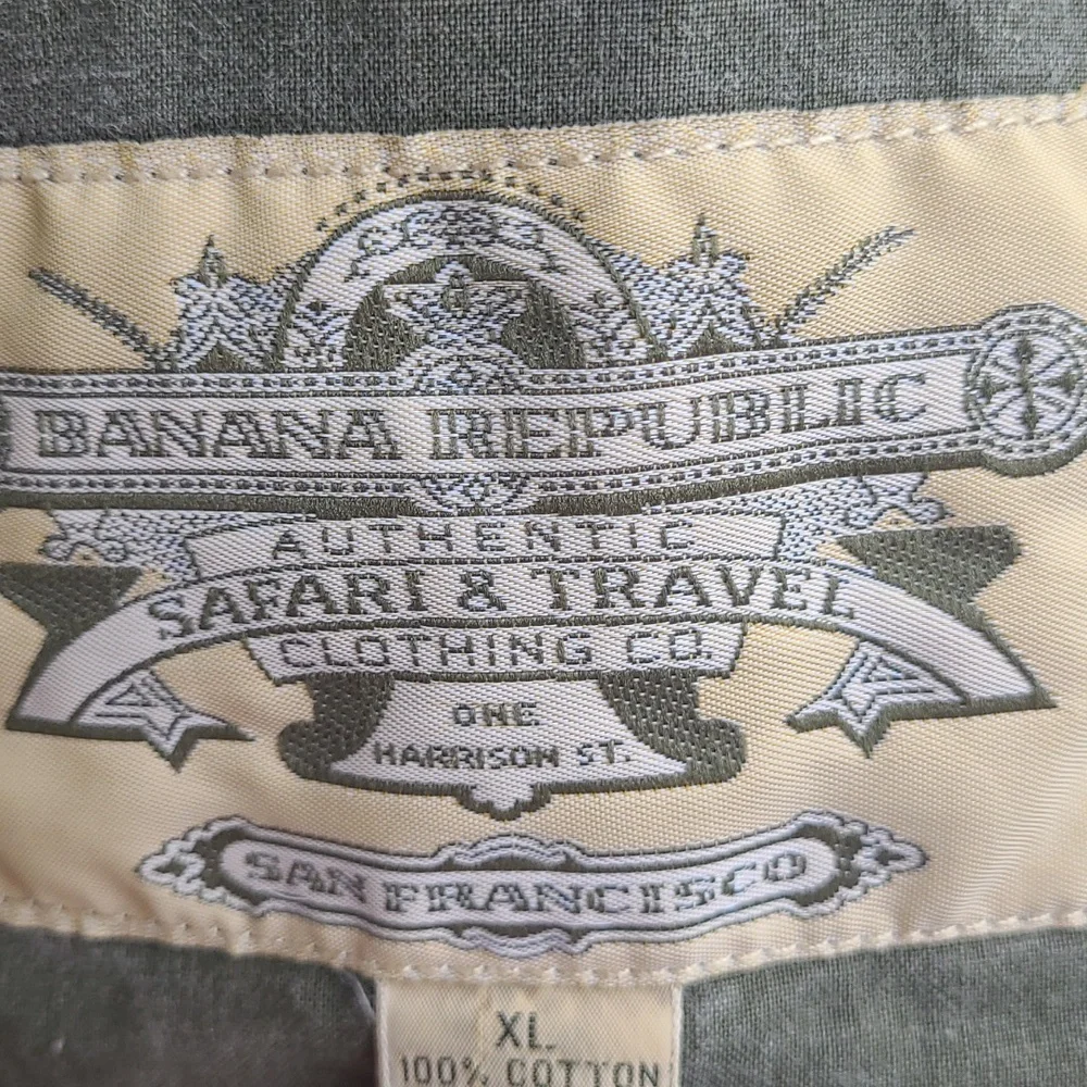BANANA REPUBLIC Safari & Travel‎ Green Grey Cotton Mens XL Full Zip Up Vest VTG